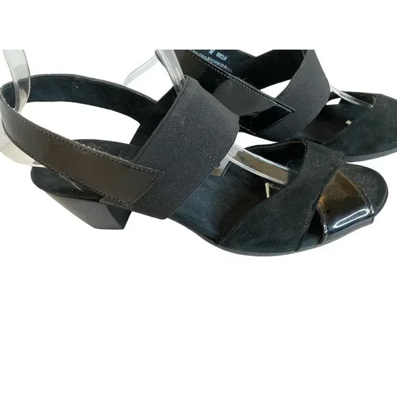 Munro Black Darling Mixed Media Strappy Open Toe Sandals Size 10.5W Elegant